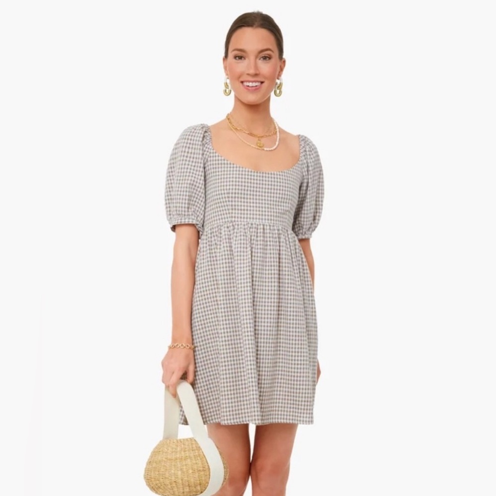 Pomander Place Beige and White Gingham Mini Dress